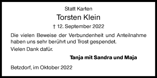Traueranzeige von Torsten Klein von Siegener Zeitung