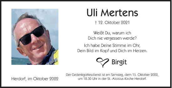 Traueranzeige von Uli Mertens von Siegener Zeitung