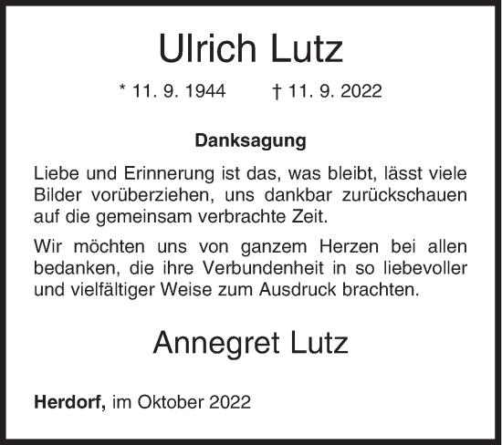 Traueranzeige von Ulrich Lutz von Siegener Zeitung