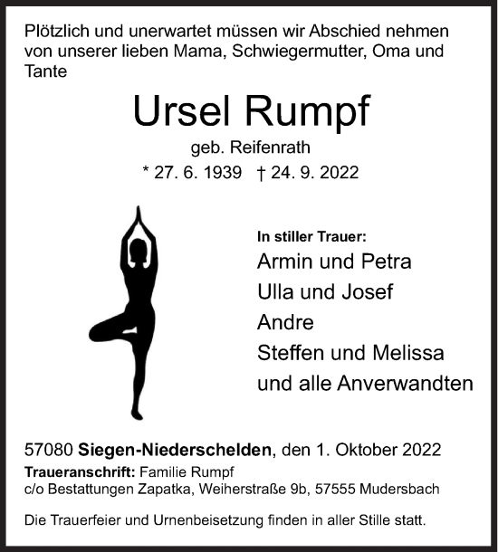 Traueranzeige von Ursel Rumpf von Siegener Zeitung