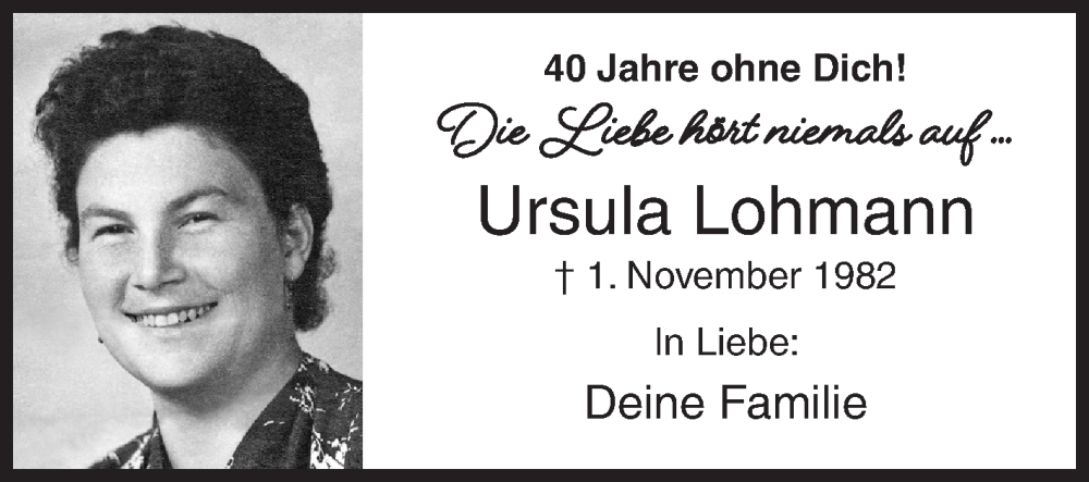  Traueranzeige für Ursula Lohmann vom 31.10.2022 aus Siegener Zeitung