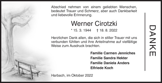 Traueranzeige von Werner Cirotzki von Siegener Zeitung