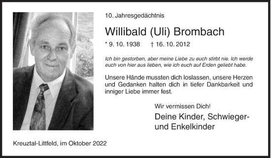 Traueranzeige von Willibald Brombach von Siegener Zeitung