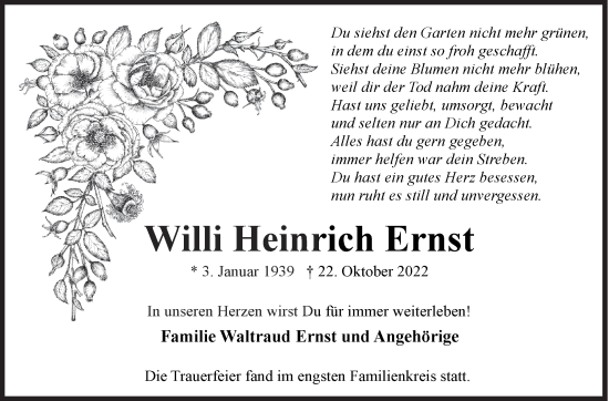 Traueranzeige von Willi Heinrich Ernst von Siegener Zeitung
