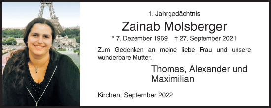Traueranzeige von Zainab Molsberger von Siegener Zeitung