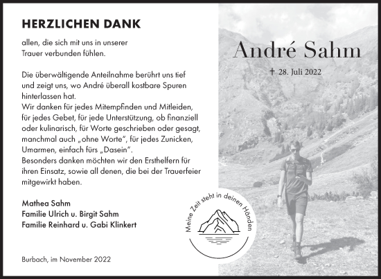 Traueranzeige von Andre Sahm von Siegener Zeitung