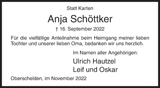 Traueranzeige von Anja Schöttker von Siegener Zeitung