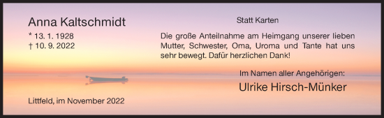 Traueranzeige von Anna Kaltschmidt von Siegener Zeitung