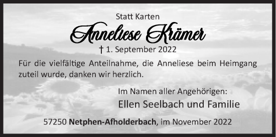 Traueranzeige von Anneliese Krämer von Siegener Zeitung
