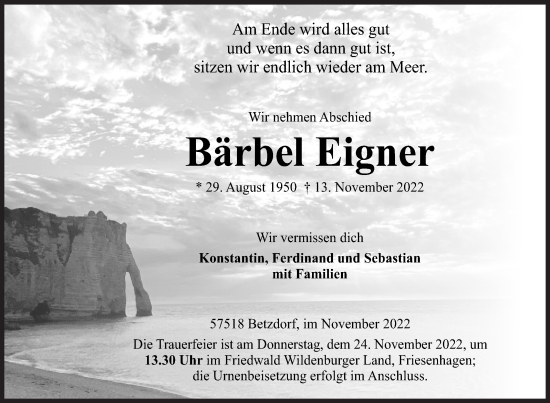 Traueranzeige von Bärbel Eigner von Siegener Zeitung