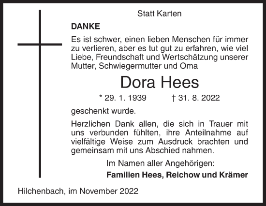 Traueranzeige von Dora Hees von Siegener Zeitung