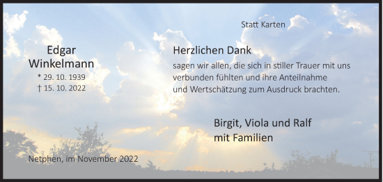Traueranzeige von Edgar Winkelmann von Siegener Zeitung