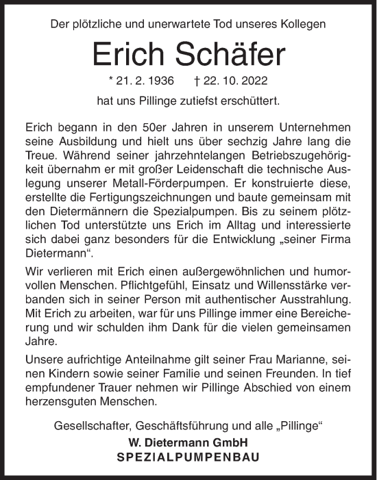 Traueranzeige von Erich Schäfer von Siegener Zeitung