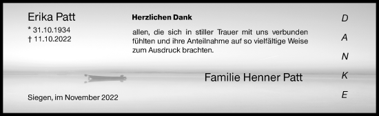 Traueranzeige von Erika Patt von Siegener Zeitung