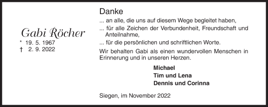 Traueranzeige von Gabi Röcher von Siegener Zeitung