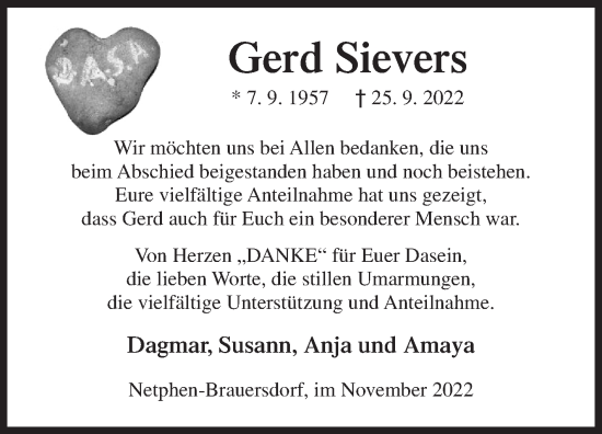 Traueranzeige von Gerd Sievers von Siegener Zeitung