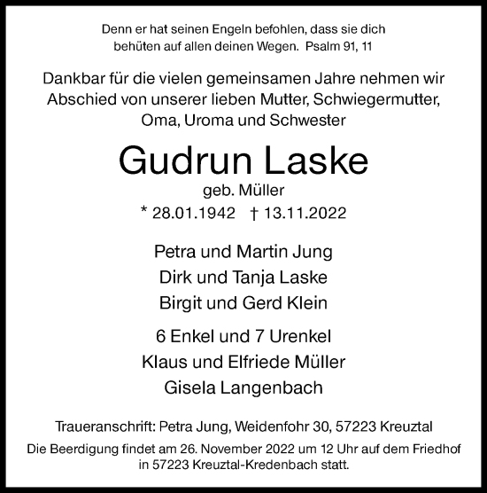 Traueranzeige von Gudrun Laske von Siegener Zeitung