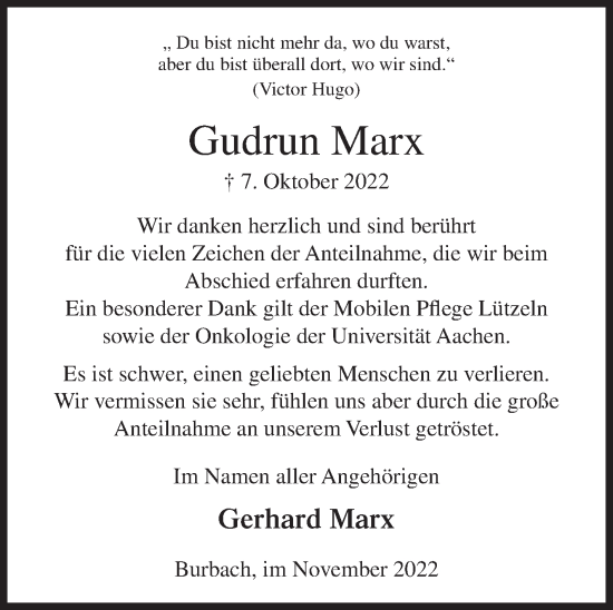 Traueranzeige von Gudrun Marx von Siegener Zeitung