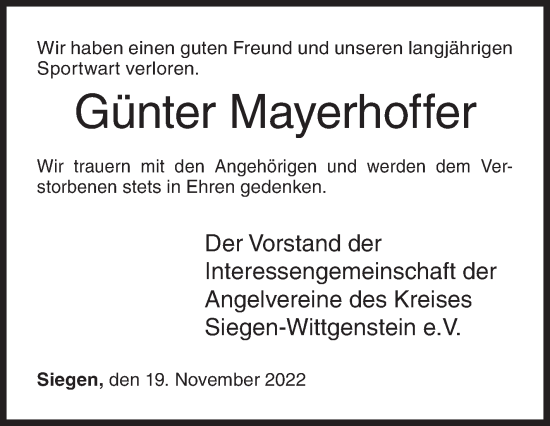 Traueranzeige von Günter Mayerhoffer von Siegener Zeitung