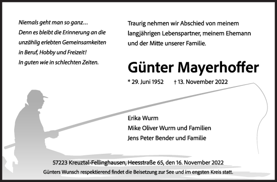 Traueranzeige von Günter Mayerhoffer von Siegener Zeitung