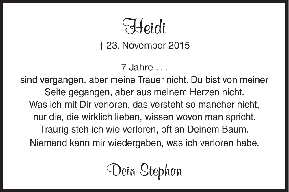  Traueranzeige für Heidi Kircheiß vom 23.11.2022 aus Siegener Zeitung