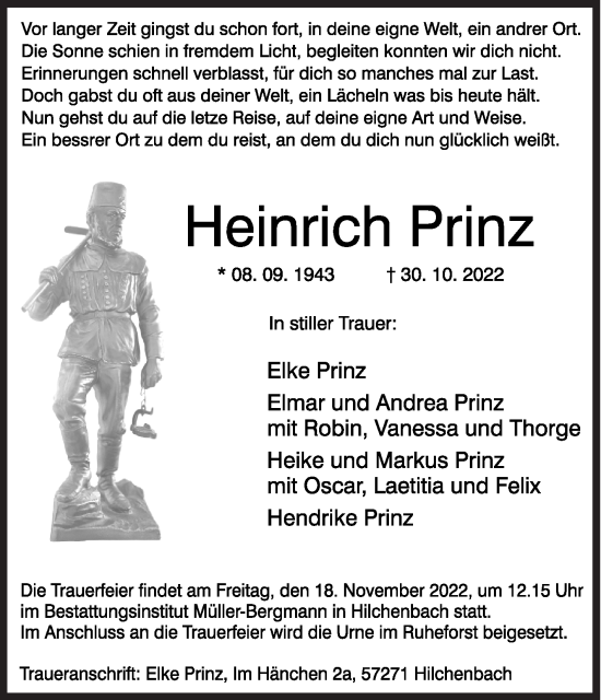 Traueranzeige von Heinrich Prinz von Siegener Zeitung