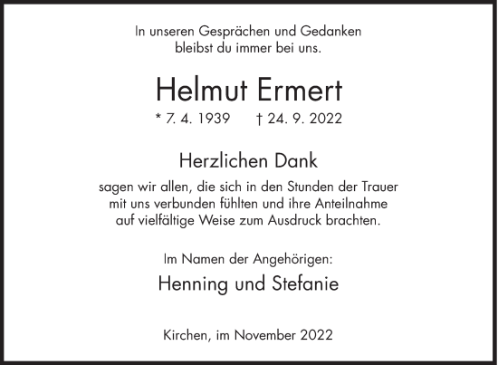 Traueranzeige von Helmut Ermert von Siegener Zeitung