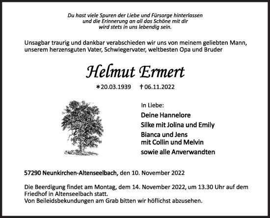 Traueranzeige von Helmut Ermert von Siegener Zeitung