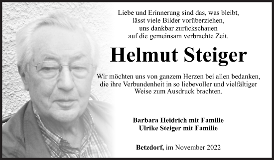 Traueranzeige von Helmut Steiger von Siegener Zeitung