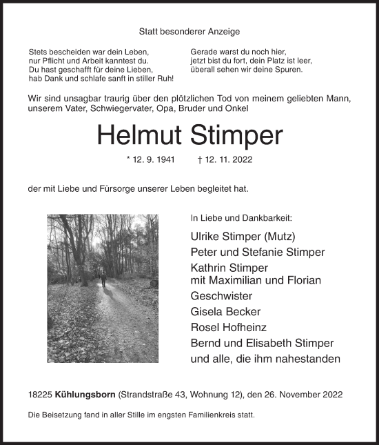 Traueranzeige von Helmut Stimper von Siegener Zeitung
