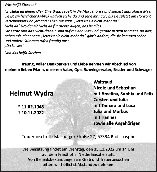 Traueranzeige von Helmut Wydra von Siegener Zeitung