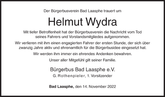 Traueranzeige von Helmut Wydra von Siegener Zeitung