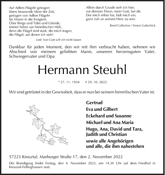 Traueranzeige von Hermann Steuhl von Siegener Zeitung