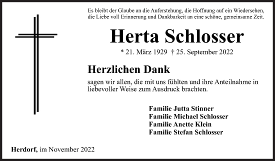 Traueranzeige von Herta Schlosser von Siegener Zeitung