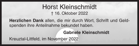 Traueranzeige von Horst Kleinschmidt von Siegener Zeitung