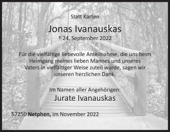 Traueranzeige von Jonas Ivanauskas von Siegener Zeitung