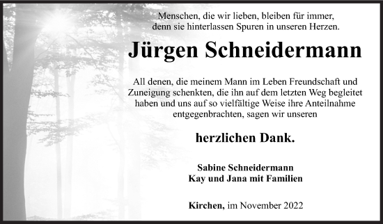 Traueranzeige von Jürgen Schneidermann von Siegener Zeitung