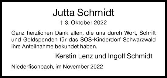 Traueranzeige von Jutta Schmidt von Siegener Zeitung