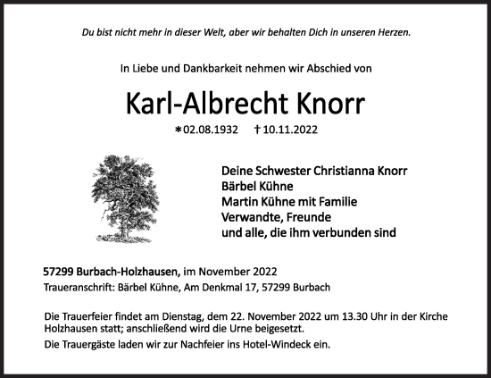 Traueranzeige von Karl-Albrecht Knorr von Siegener Zeitung