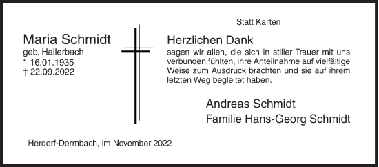 Traueranzeige von Maria Schmidt von Siegener Zeitung