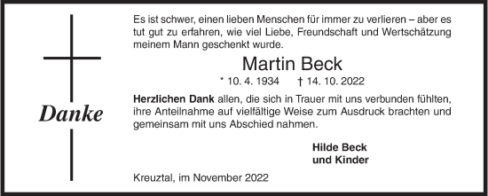 Traueranzeige von Martin Beck von Siegener Zeitung