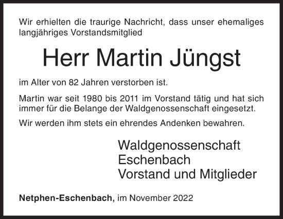 Traueranzeige von Martin Jüngst von Siegener Zeitung