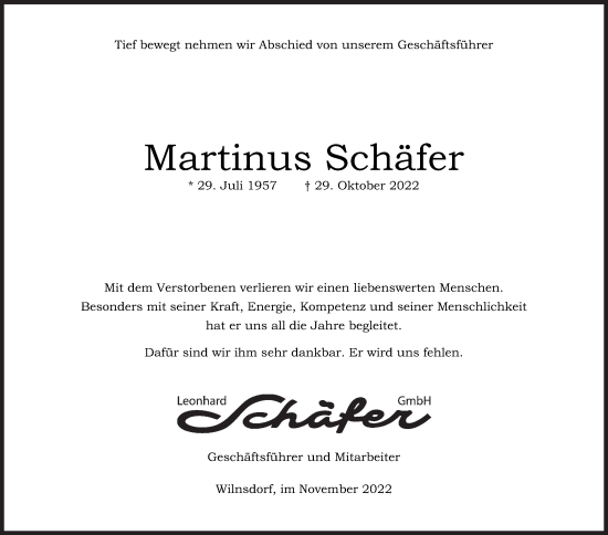 Traueranzeige von Martinus Schäfer von Siegener Zeitung
