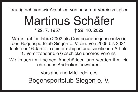 Traueranzeige von Martinus Schäfer von Siegener Zeitung