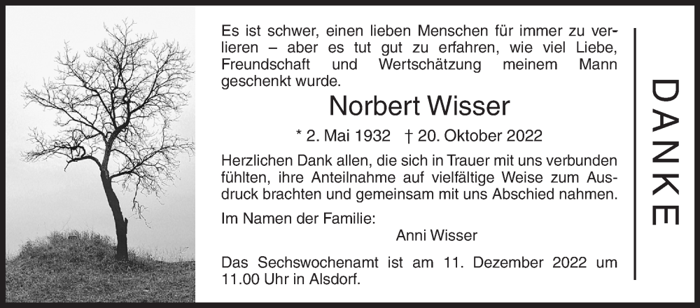  Traueranzeige für Norbert Wisser vom 28.11.2022 aus Siegener Zeitung