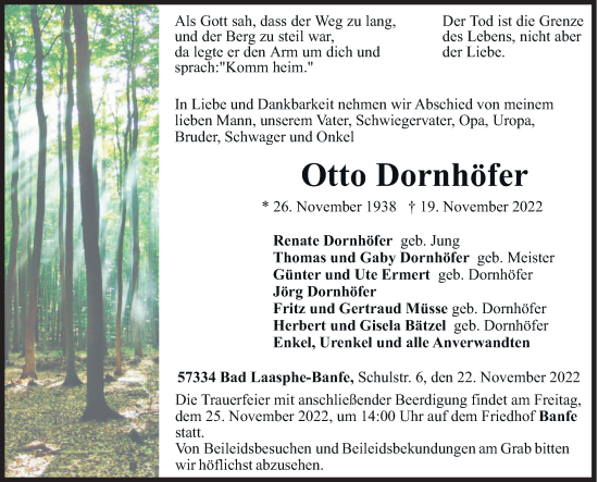 Traueranzeige von Otto Dornhöfer von Siegener Zeitung