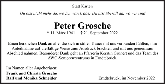 Traueranzeige von Peter Grosche von Siegener Zeitung