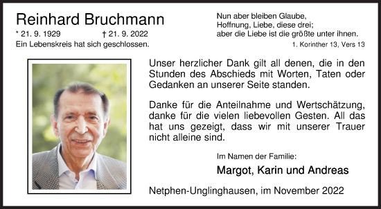 Traueranzeige von Reinhard Bruchmann von Siegener Zeitung