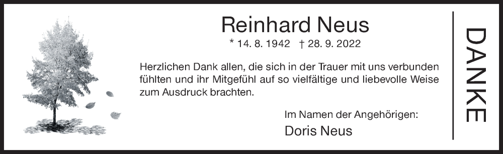  Traueranzeige für Reinhard Neus vom 12.11.2022 aus Siegener Zeitung