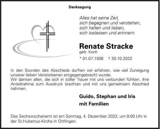 Traueranzeige von Renate Stracke von Siegener Zeitung